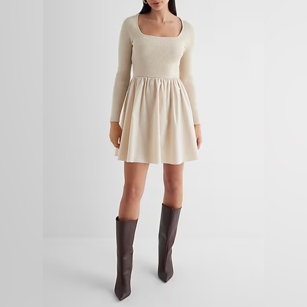 Express Ribbed Square Neck Poplin Mini Dress Size Large